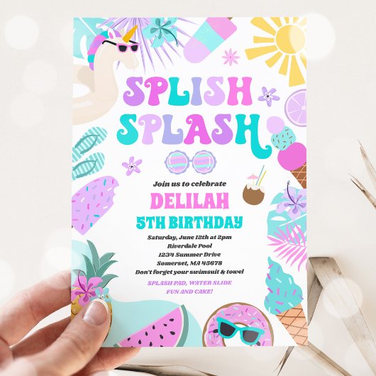 ユニコーンプールパーティートロピカルサマープール誕生日 招待状