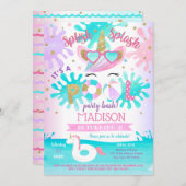 ユニコーンプールパーティーバースデーパーティ招待状 招待状 (正面/裏面)