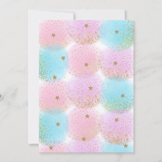 ユニコーンプールパーティーピンク金ゴールド誕生日招待状 招待状 (裏面)