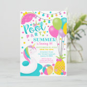 ユニコーンプールパーティー招待状 ガール プール 誕生日 招待状 (スタンド正面)