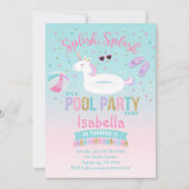 ユニコーンプールパーティー誕生日招待状ピンク金ゴールド 招待状 (正面)