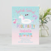 ユニコーンプールパーティー誕生日招待状ピンク金ゴールド 招待状 (スタンド正面)