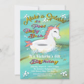 ユニコーンプールパーティー誕生日Bash 招待状 (正面)