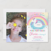 ユニコーンプールパーティー誕生日Unicorn Floatie写真 招待状 (正面)