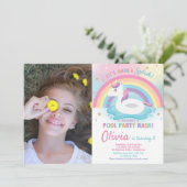 ユニコーンプールパーティー誕生日Unicorn Floatie写真 招待状 (スタンド正面)