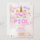 ユニコーンプールパーティー スプラッシュスプラッシュ 誕生日 招待状 (正面)