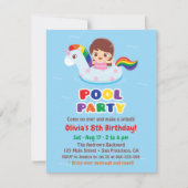 ユニコーンプールフロート子供の誕生日パーティー 招待状 (正面)