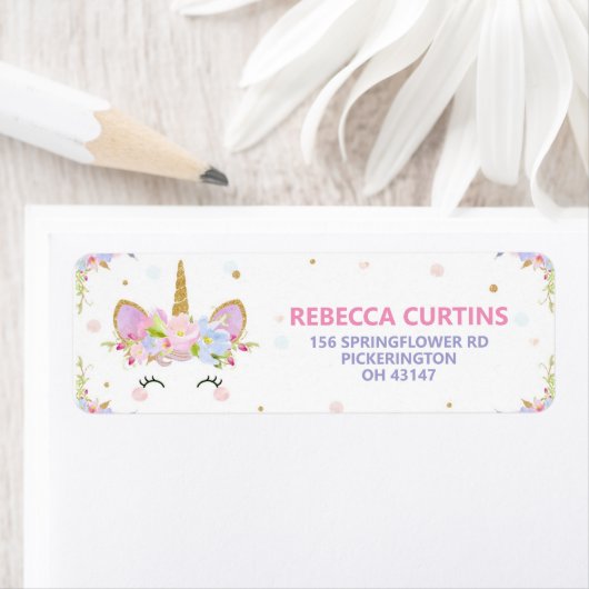 ユニコーンベイビーシャワーバースデーパーティー差出人住所 ラベル (インサイチュ)