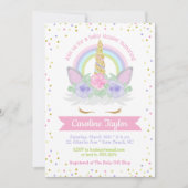 ユニコーンベイビーシャワーピンク&パープルレインボー 招待状 (正面)