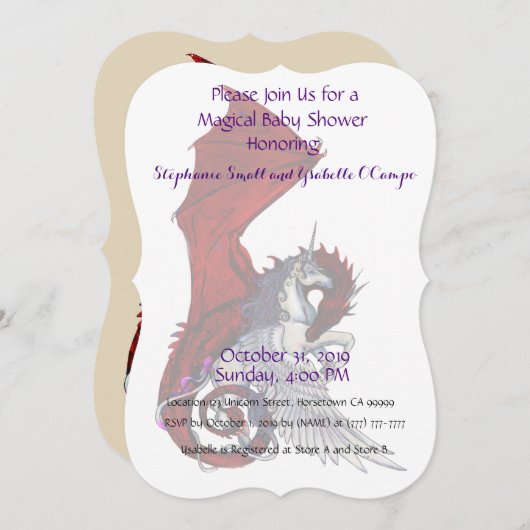 ユニコーンベイビーシャワー招待状レッドドラゴン 招待状 (正面/裏面)