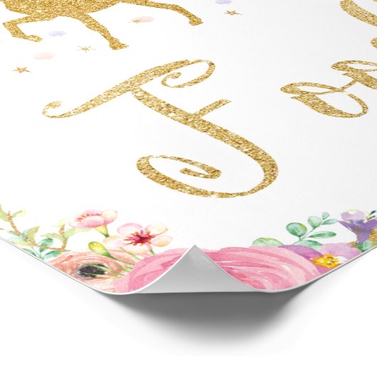 ユニコーンベイビーシャワー誕生日フードフェアリーフローラ ポスター (角)