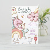 ユニコーンベビーの命名パーティー – 男の子のジェンダーを明かす 招待状 (スタンド正面)