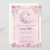 ユニコーンベビーシャワーの招待の水彩色 招待状 (正面/裏面)