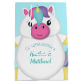 ユニコーンベビーシャワーティール（緑がかった色） ミディアムペーパーバッグ (裏面)