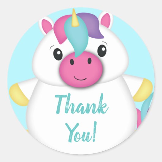 ユニコーンベビーシャワーティール（緑がかった色） ラウンドシール (正面)