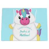 ユニコーンベビーシャワーティール（緑がかった色） ラージペーパーバッグ (正面)