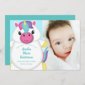 ユニコーンベビーシャワーティール（緑がかった色） 招待状 (正面/裏面)