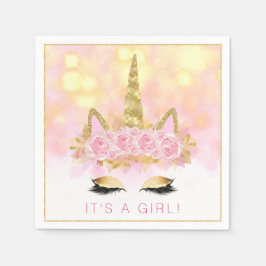 ユニコーンベビーシャワーナプキンズピンク金ゴールドユニコーン顔 スタンダードカクテルナプキン