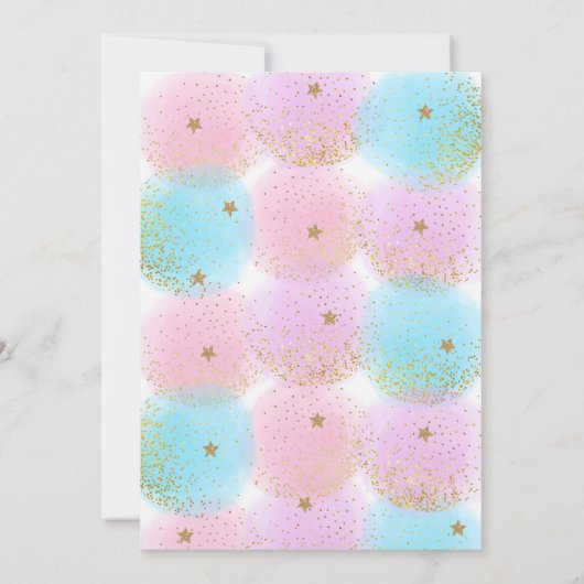 ユニコーンベビーシャワーピンク金ゴールドレインボー 招待状 (裏面)