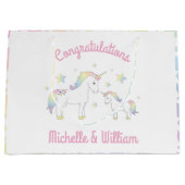 ユニコーンベビーシャワーレインボーパステル ラージペーパーバッグ (正面)