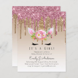 ユニコーンベビーシャワー招待状ピンクガールズカワイイ