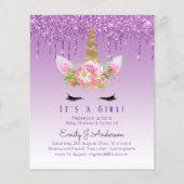 ユニコーンベビーシャワー招待状ピンクガールズカワイイ (正面)