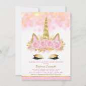 ユニコーンベビーシャワー招待状ピンク金ゴールドユニコーン 招待状 (正面)