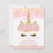 ユニコーンベビーシャワー招待状ピンク金ゴールドユニコーン 招待状 (正面)