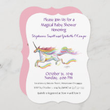 ユニコーンベビーシャワー招待状レインボーカスタムピンク