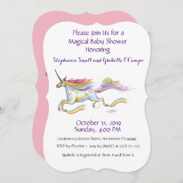 ユニコーンベビーシャワー招待状レインボーカスタムピンク 招待状