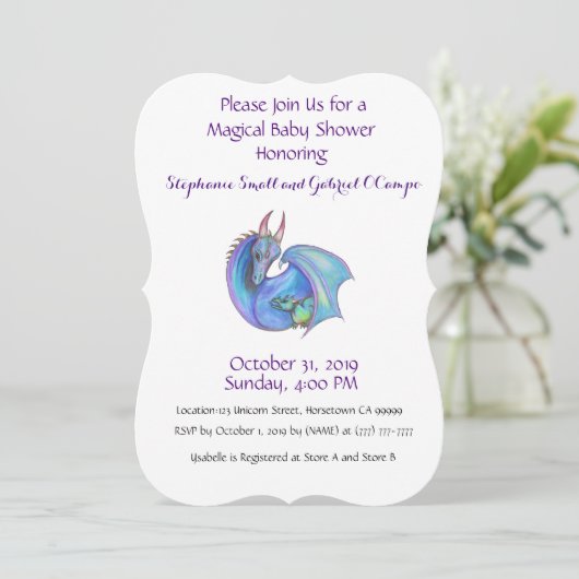 ユニコーンベビーシャワー招待状レインボーカスタムピンク 招待状 (スタンド正面)