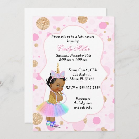 ユニコーンベビーシャワー招待状ヴィンテージ3 招待状 (正面/裏面)