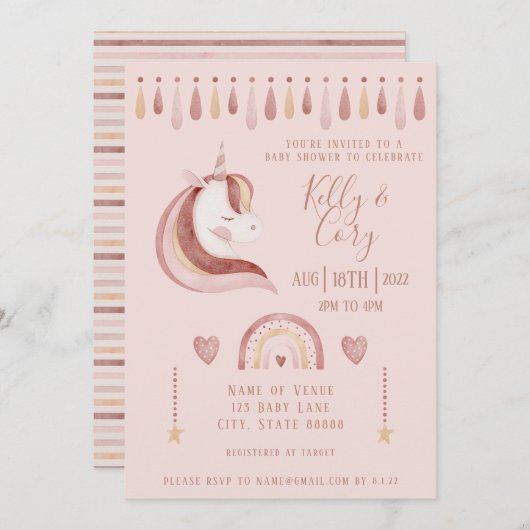 ユニコーンベビーシャワー招待状 招待状 (正面/裏面)
