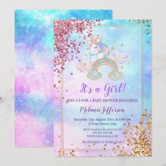 ユニコーンベビーシャワー招待状 招待状 (正面/裏面)