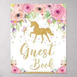 ユニコーンベビーシャワー誕生日ゲストブックサインフェアリー ポスター