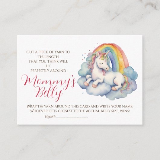 ユニコーンベビーバンプゲーム推測ママの腹のサイズ エンクロージャーカード (正面)