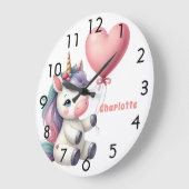 ユニコーンベビーピンクパープルガール ラージ壁時計 (傾斜)