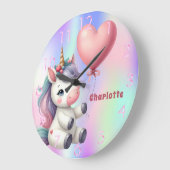 ユニコーンベビーピンク紫ホログラフィック ラージ壁時計 (傾斜)
