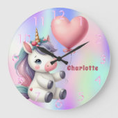 ユニコーンベビーピンク紫ホログラフィック ラージ壁時計 (正面)