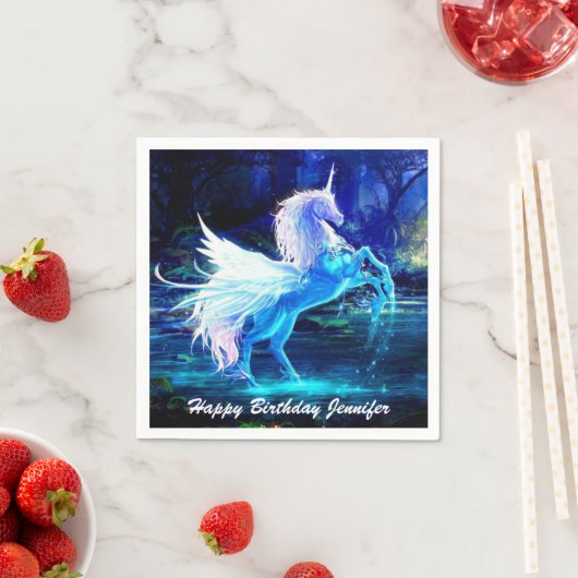 ユニコーンペガサスファンタジーインムーンライト誕生日 スタンダードカクテルナプキン (インサイチュ)