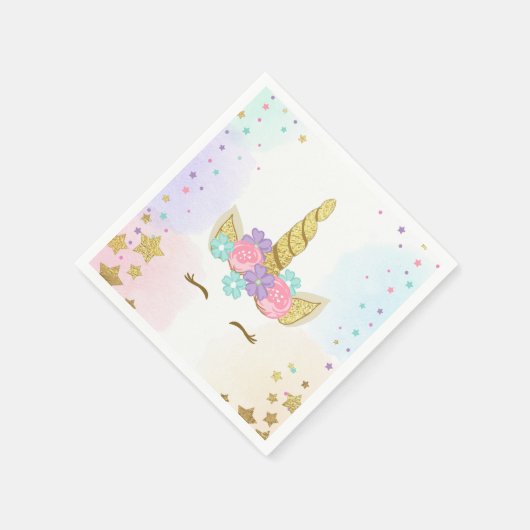 ユニコーンペーパーナプキンピンク金ゴールドマジカル誕生日 スタンダードカクテルナプキン (角)