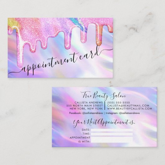ユニコーンホログラフィックグリッタードリップアポイントメント 名刺 (正面/裏面)