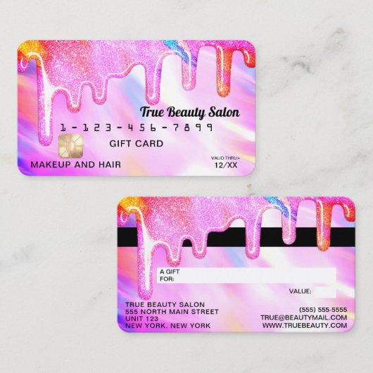 ユニコーンホログラフィックグリッタードリップギフトクレジット 名刺 (正面/裏面)