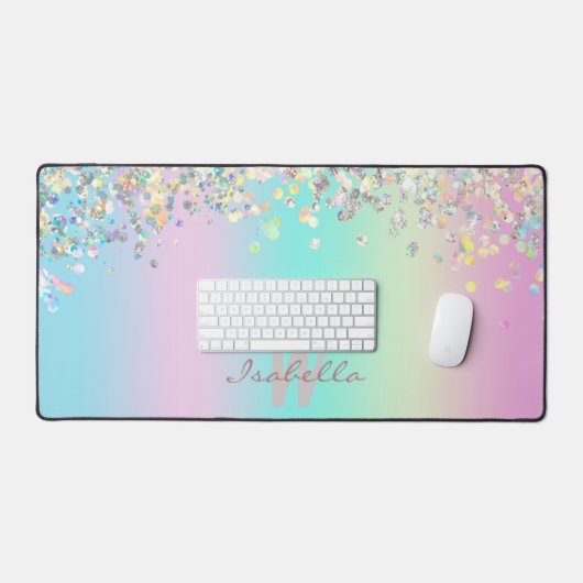 ユニコーンホログラフィックグリッター デスクマット (キーボード&マウス)