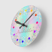 ユニコーンホログラフィックグリッター ラウンド壁時計 (傾斜)