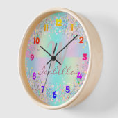 ユニコーンホログラフィックグリッター 壁時計 (傾斜)