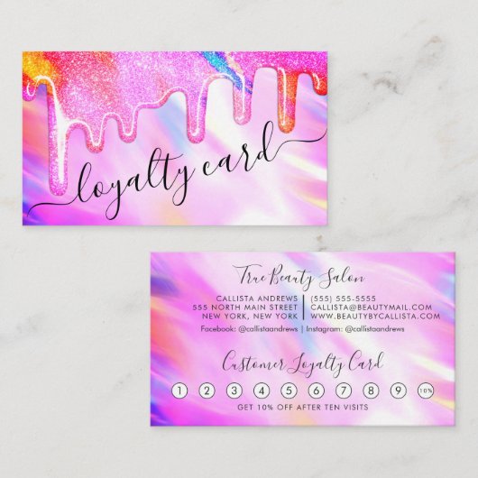 ユニコーンホログラフィック厚いグリッタードリップロイヤリティ ロイヤリティカード (正面/裏面)