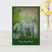 ユニコーンホワイトリリーファンタジー馬の写真カード カード (黄色い花)