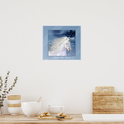 ユニコーンホワイト美しい ポスター (キッチン)