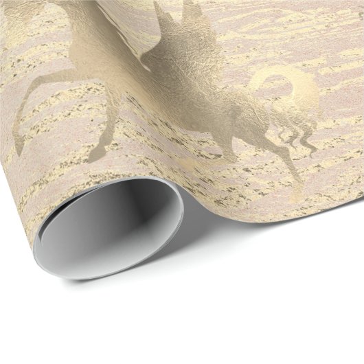 ユニコーンホース金ゴールドプリンセス赤面バラウッド ラッピングペーパー (ロールコーナー)